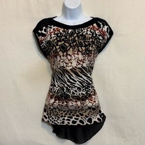 E-51‎ Dana Buchman Black Cream & Brown Animal Print Sleeveless Sweater Size S
